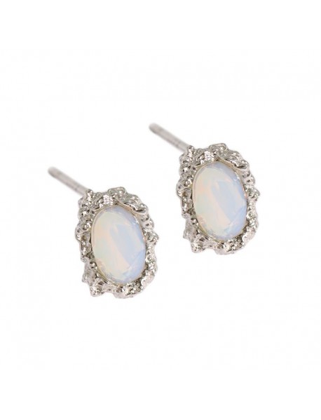 Elegant Oval Created Opal 925 Sterling Silver Stud Earrings