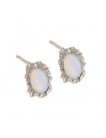 Elegant Oval Created Opal 925 Sterling Silver Stud Earrings