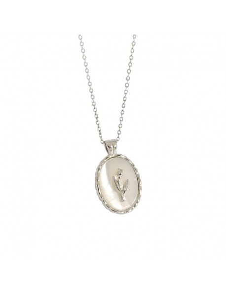 Shell Oval Tulips Flower 925 Sterling Silver Necklace