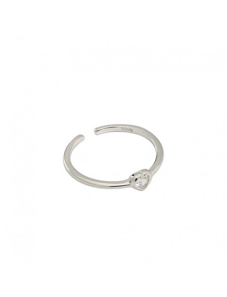 Casual CZ Heart 925 Sterling Silver Adjustable Ring