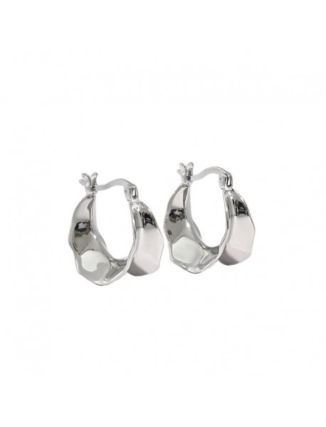 Geometry Irregular Circle 925 Sterling Silver Hoop Earrings