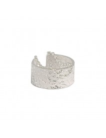 Golden Texture 925 Sterling Silver Wide Adjustable Ring