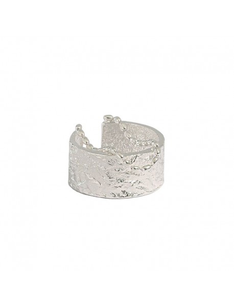 Golden Texture 925 Sterling Silver Wide Adjustable Ring