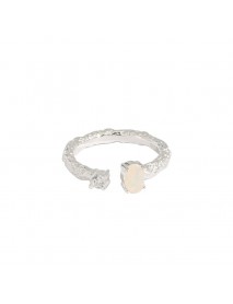 Simple CZ Irregular Created Opal 925 Sterling Silver Adjustable Ring