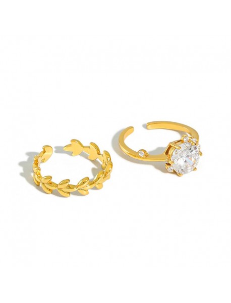 Fashion Olive Branch CZ 925 Sterling Silver Adjustable Ring