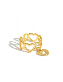 Girl Hollow Hearts 925 Sterling Silver Adjustable Ring