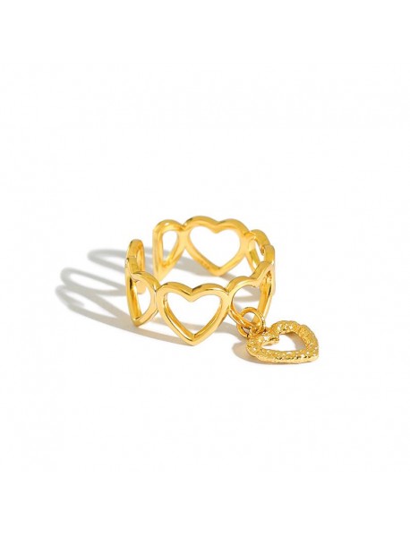 Girl Hollow Hearts 925 Sterling Silver Adjustable Ring