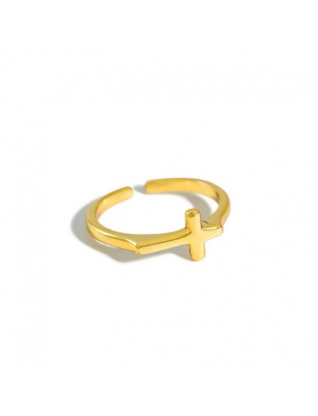 Simple Cross 925 Sterling Silver Adjustable Ring