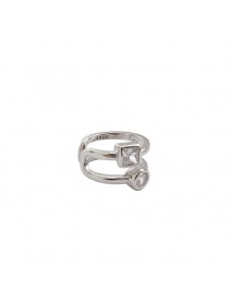 Geometry CZ Square Round Double Layer 925 Sterling Silver Non-Pierced Ear Cuff (Single)