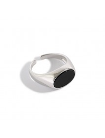 Geometry Created Black Agate 925 Sterling Silver Adjustable Ring