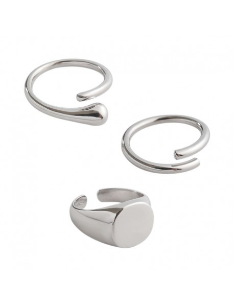 Geometry Waterdrop Round 925 Sterling Silver Adjustable Ring