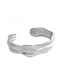 Irregular Folds 925 Sterling Silver Open Bangle