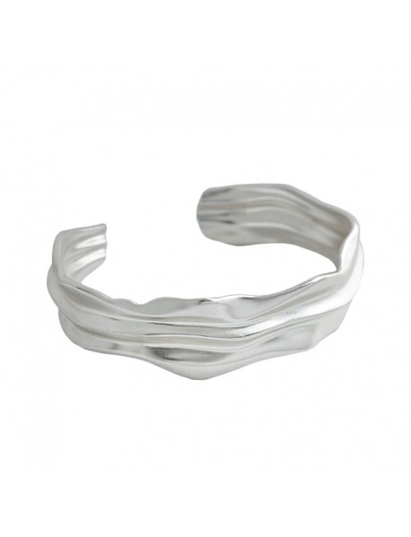 Irregular Folds 925 Sterling Silver Open Bangle