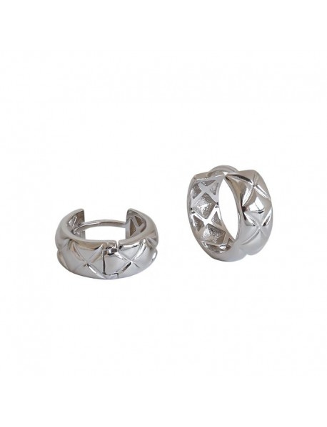 Fashion Rhombus Patten Circles 925 Sterling Silver Huggie Hoop Earrings