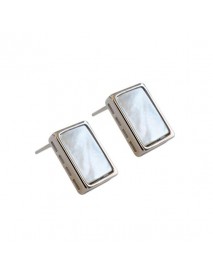 Office Geometric Rectangle Shell 925 Sterling Silver Stud Earrings