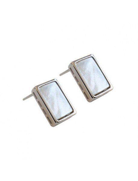 Office Geometric Rectangle Shell 925 Sterling Silver Stud Earrings