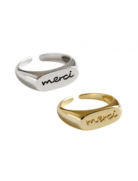 Office Merci Letters 925 Sterling Silver Adjustable Ring