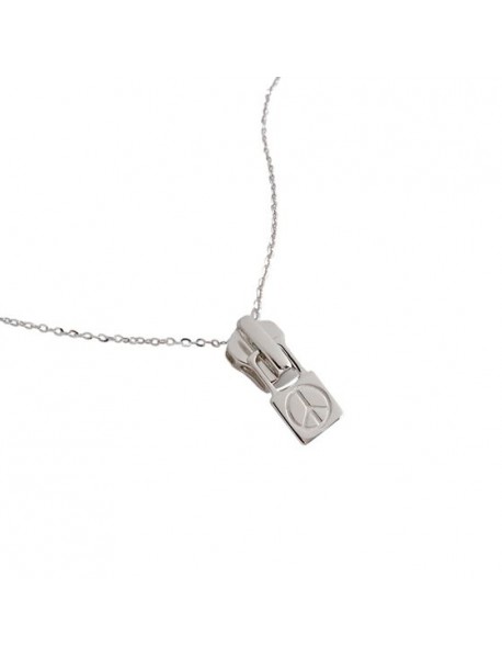 New Peace Sign Zipper Puller 925 Sterling Silver Necklace
