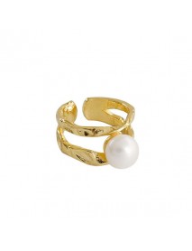 Irregular Line Freshwater Pearl 925 Sterling Silver Adjustable Ring