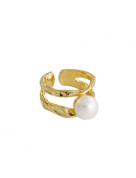 Irregular Line Freshwater Pearl 925 Sterling Silver Adjustable Ring