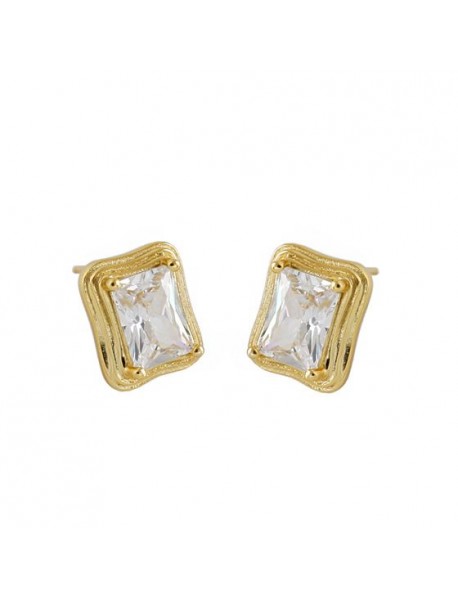 Office Geometry CZ Rectangle 925 Sterling Silver Stud Earrings