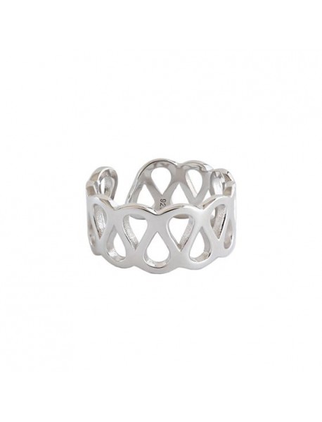 Simple Hollow Cross Wide 925 Sterling Silver Adjustable Ring