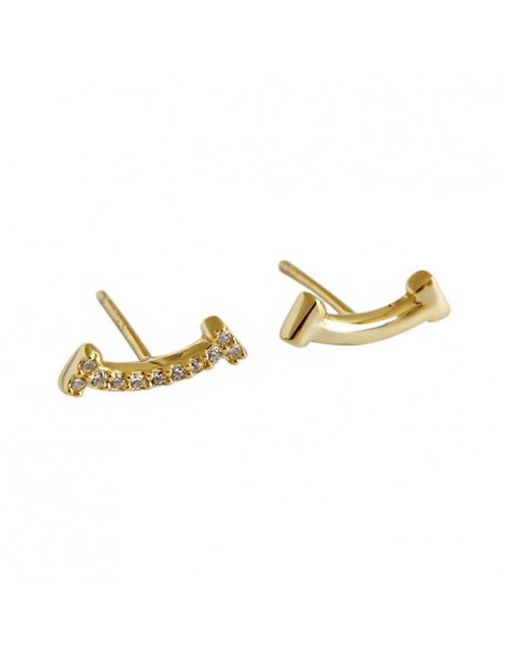Sweet Asymmetry CZ Smile 925 Sterling Silver Stud Earrings