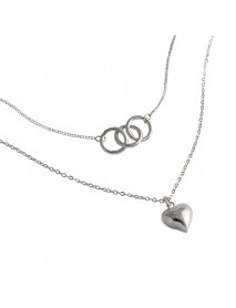 Anniversary Double Circles Heart Love 925 Sterling Silver Necklace