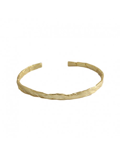 Simple Concave Convex Round 925 Sterling Silver Open Bangle