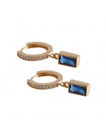 Geometry Blue CZ Rectangle 925 Silver Dangling Earrings (Single Piece)