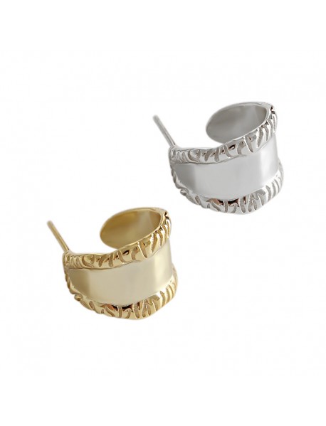 Retro Carved Wide 925 Sterling Silver Studs Earrings
