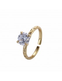 Simple Round CZ 925 Sterling Silver Adjustable Statement Ring