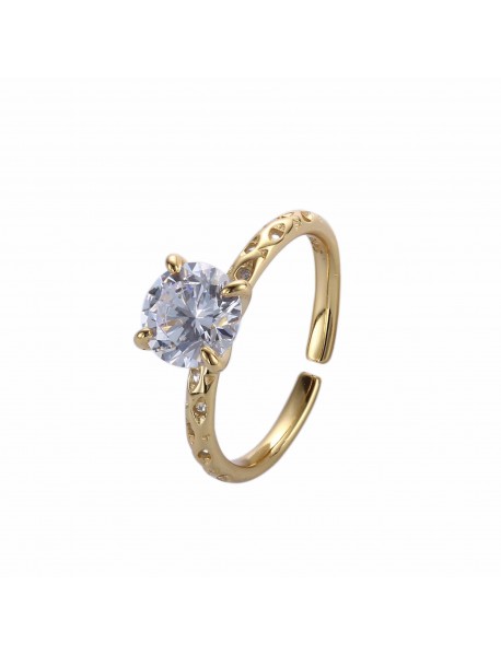 Simple Round CZ 925 Sterling Silver Adjustable Statement Ring