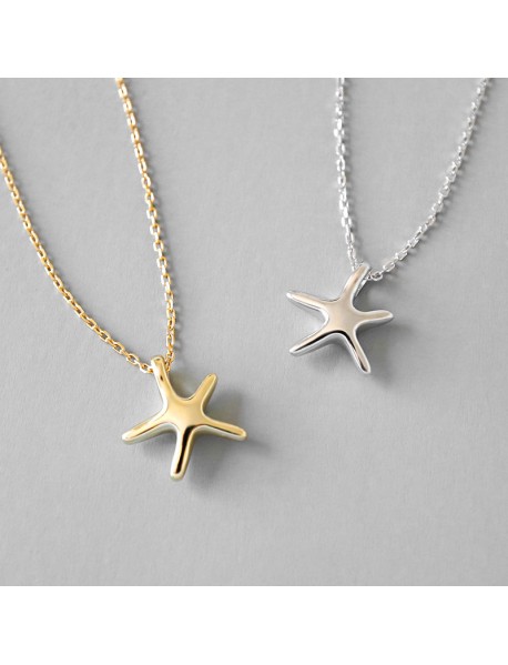 Simple Starfish Five Stars 925 Sterling Silver Necklace
