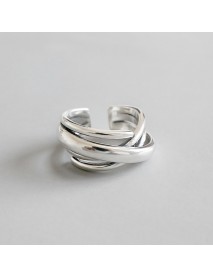 Irregular Multilayer Cross 925 Sterling Silver Adjustable Ring
