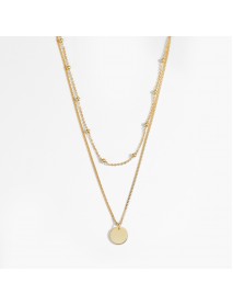 Choker Double Beads Chain Tag Coin 925 Sterling Silver Necklace