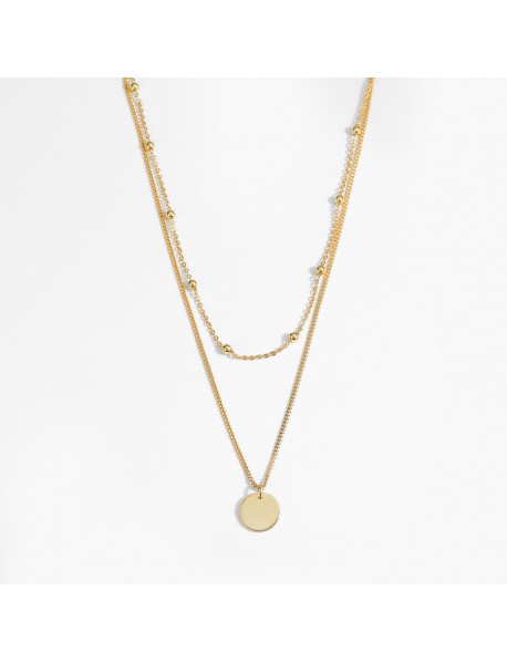 Choker Double Beads Chain Tag Coin 925 Sterling Silver Necklace