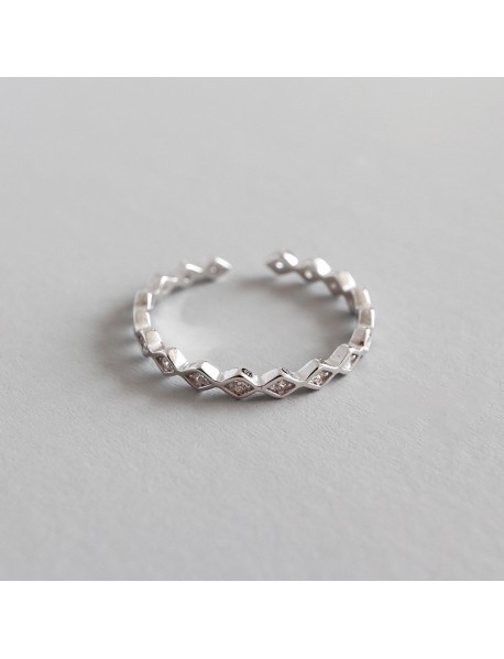 Simple CZ Geometric Rhombus 925 Sterling Silver Adjustable Ring