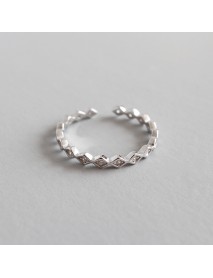 Simple CZ Geometric Rhombus 925 Sterling Silver Adjustable Ring