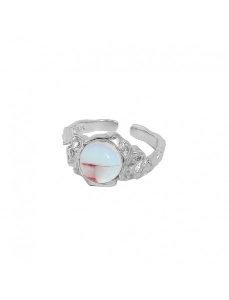 Holiday Round Moonstone Irrgular 925 Sterling Silver Adjustable Ring