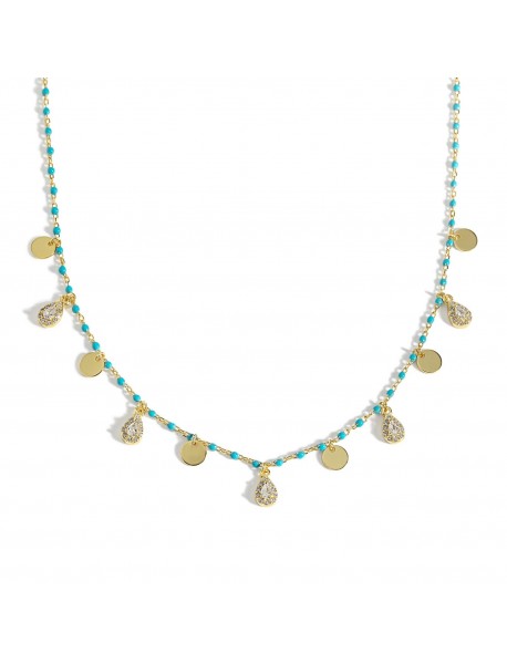 Beautiful Waterdrop CZ 925 Sterling Silver Blue Enamel Necklace