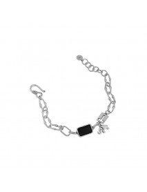 Vintage Black Rectangle Elephant Lock 925 Sterling Silver Bracelet