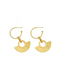 Women Strips Fan 925 Sterling Silver Hoop Earrings (single)