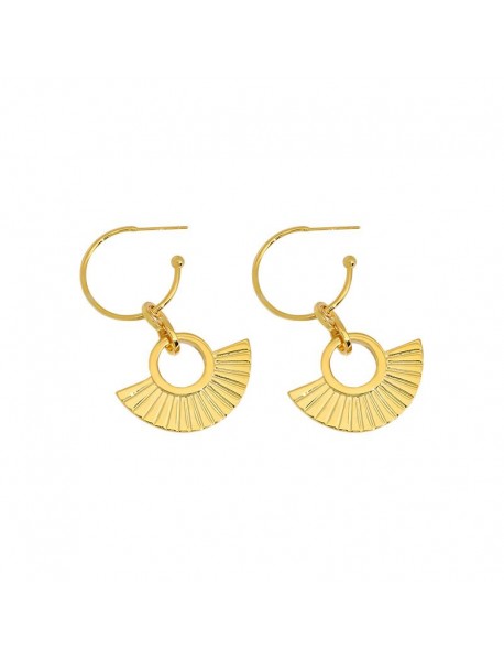 Women Strips Fan 925 Sterling Silver Hoop Earrings (single)