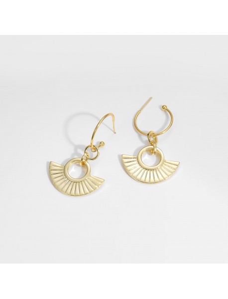 Ancient Roman Modern Striped Fan 925 Sterling Silver Earring (Single)