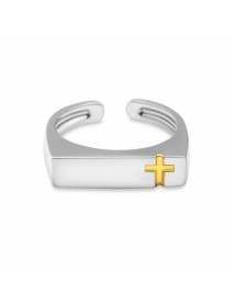 Classic Golden Cross 925 Sterling Silver Adjustable Ring