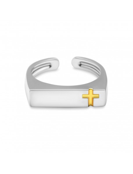 Classic Golden Cross 925 Sterling Silver Adjustable Ring