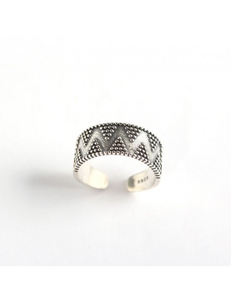 Vintage Dots Wide 925 Sterling Silver Adjustable Ring