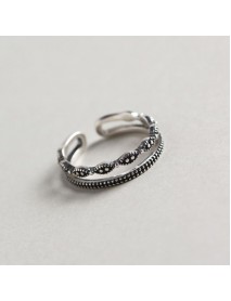 Vintage Double Layer Dot 925 Sterling Silver Adjustable Ring