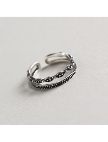 Vintage Double Layer Dot 925 Sterling Silver Adjustable Ring